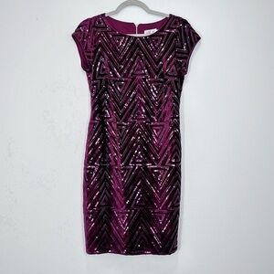 Eliza J Maroon Purple Art Deco 1920s Style Sequin Cap Sleeve Mini Dress Size 4